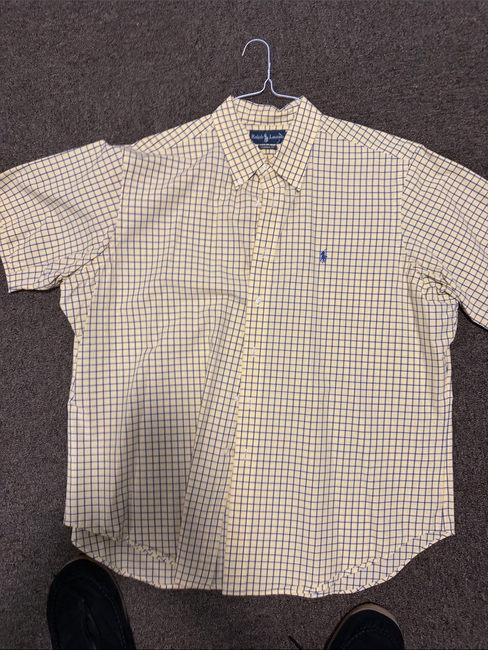 Ralph Lauren Yellow and Blue Check Short-Sleeve Button-Down Shirt